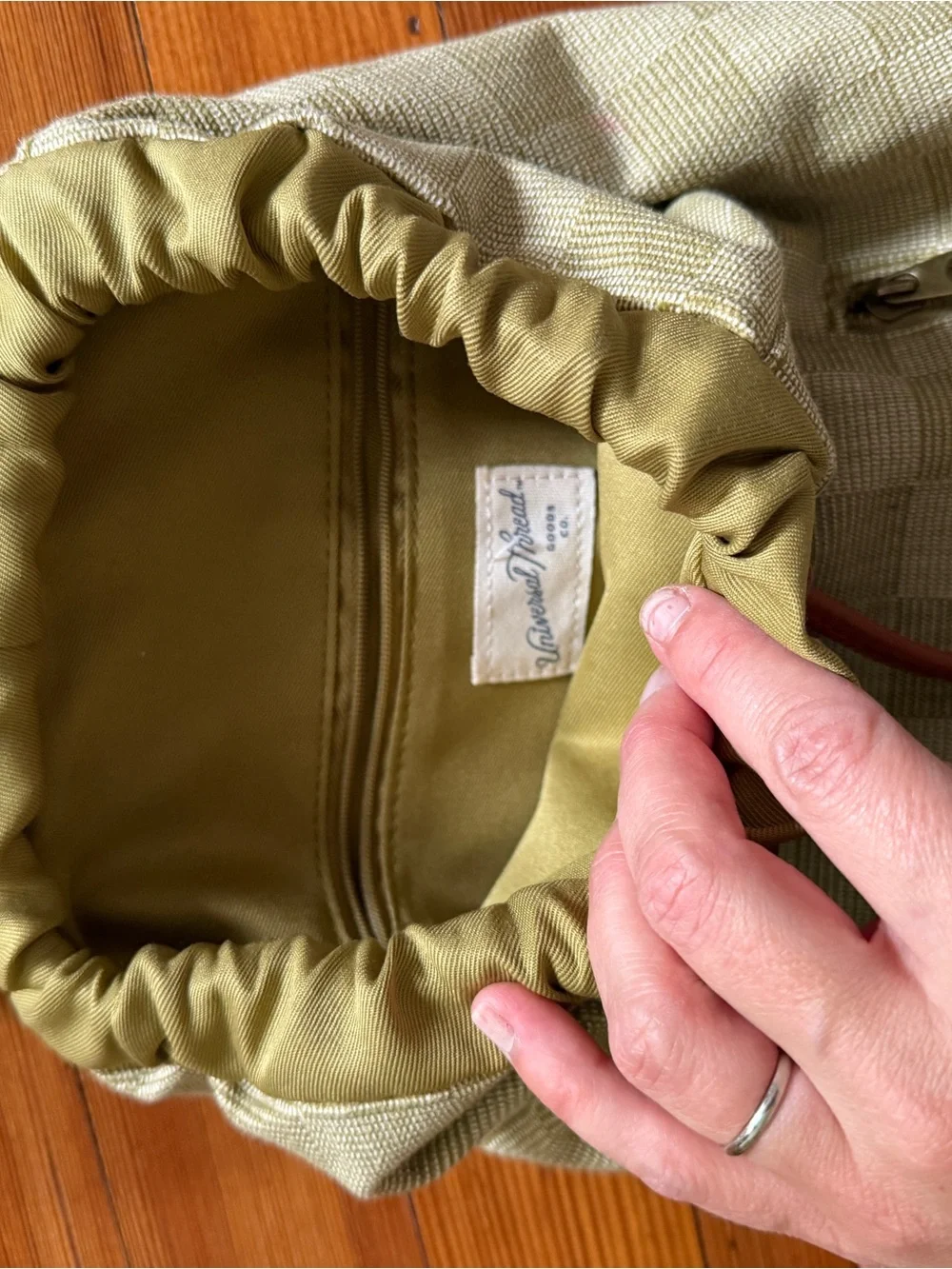 Universal Thread Beige Check Canvas Backpack with Brown Trim